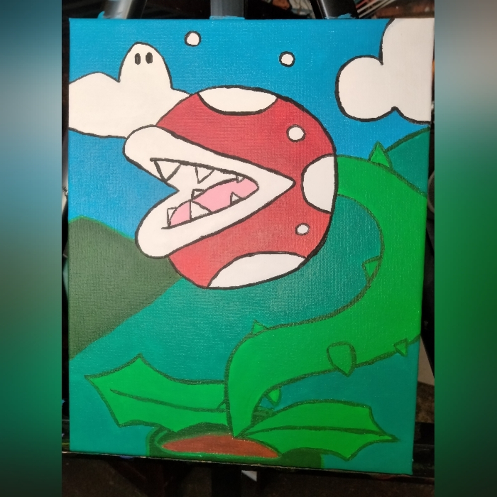 Red and Green Piranha Plant Canvas Art - Home Art